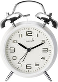 (Loud Alarm for Deep Sleepers 4'' Twin Bell Alarm Clock, Stereo Digital Dial Alarm Clock with Backlight for Bedroom and Home Decoration(Aurora White)