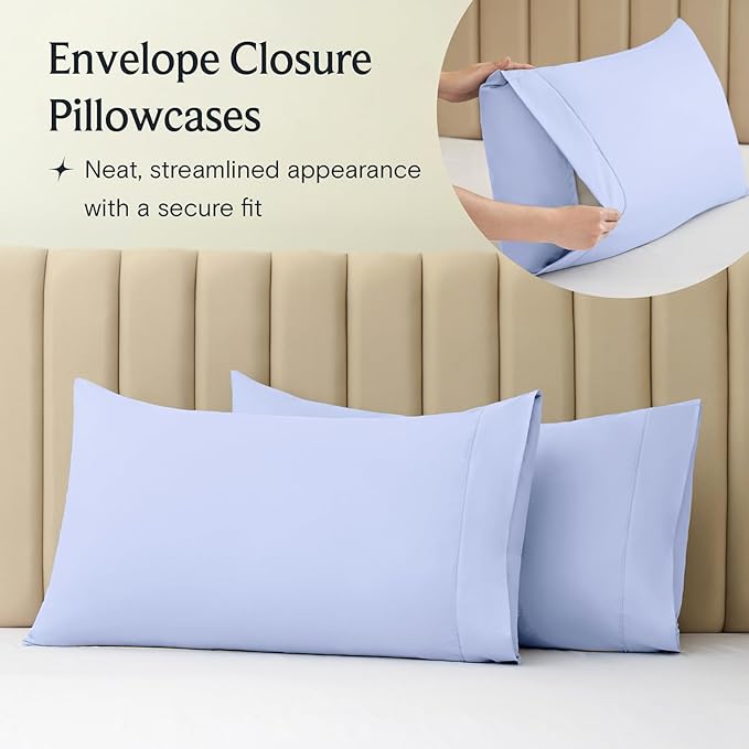 LuxClub 3 PC Twin XL Sheet Set, Deep Pockets Wrinkle Free Cooling Bed Sheets Hotel Bedding for Women, Men, Kids & Teens, Includes 1 Fitted Sheet, 1 Flat Sheet and 1 Pillowcase-Silky Soft Sky Blue