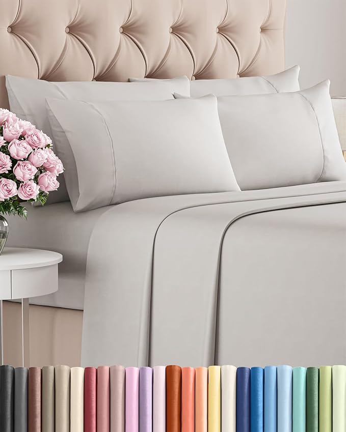 Cal King 6 Piece Sheet Set - Cooling, Comfy & Breathable - Hotel Luxury Bedding Includes Fitted Sheet for Women, Men, Kids & Teens - 1 Flat, 1 Fitted Sheet, 4 Pillowcases w/Deep Pockets - French Grey
