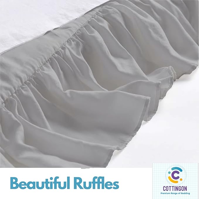 Ruffled Bed Skirt with Split Corners-Dust Ruffle - 12" Drop 100% Microfiber Soft,Sheen & Luxurious Look - Bed Skirts (Light Grey -Queen)