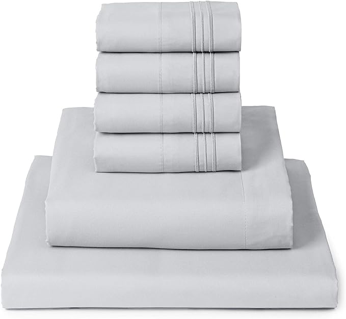 Mellanni Queen Sheet Set - 6-Piece Iconic Collection Bedding, (Including 4 Pillowcases), 16-Inch Deep Pocket, Easy Care, Extra Soft, Cooling Sheets, Brushed Microfiber - Light Gray