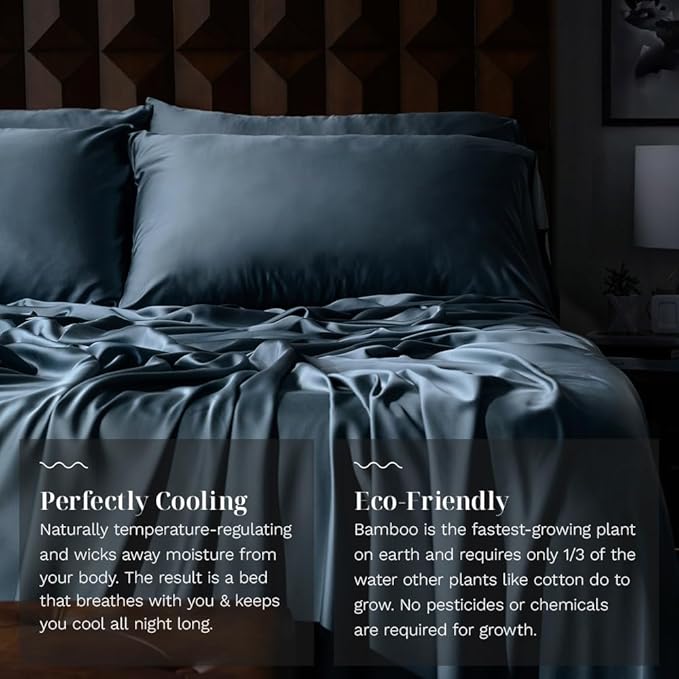 LUXOME 100% Rayon (Viscose) from Bamboo Pillowcase Set (King) | 400 Thread Count | Moisture-Wicking | Envelope Closure | Ocean