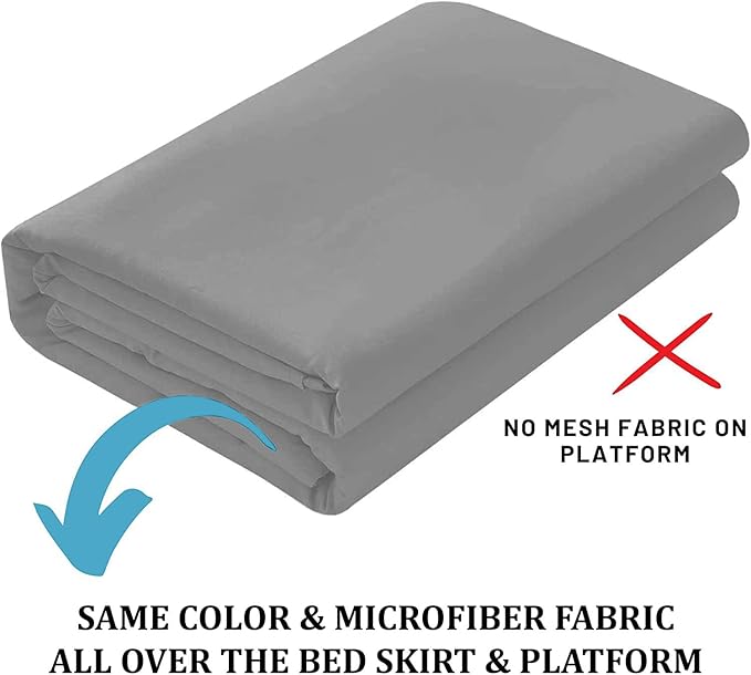 SKY BEDDINGS - King Size Ruffled Bed Skirt with Split Corners - 14 Inch Drop Dust Ruffle Bed Skirt with Platform Three Sided Coverage - 100% Microfiber, Light Grey
