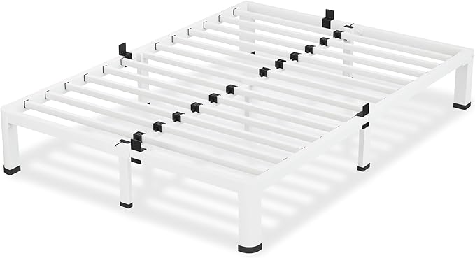 7 Inch White King Size Bed Frame, 3500Lbs Heavy Duty Metal Platform with Round Corner Legs Mattress Slide Stopper, Steel Slat Support No Box Spring Needed, Noise Free, Non-Slip, Easy Assembly