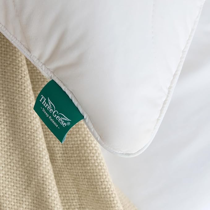 Three Geese White Goose Feather Down Pillows Super King Size,Cotton Pillows Set of 2-100% Cotton, Medium Firm,Soft Support