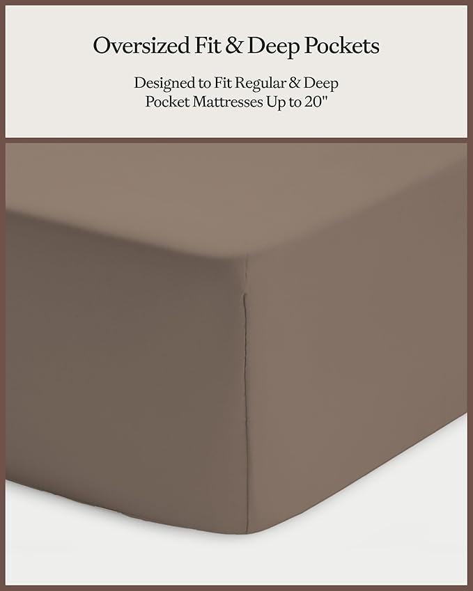 Cozy Earth Luxury Bed Sheet Set - 100% Viscose from Bamboo Fabric, Ultra-Soft & Breathable, Fits Regular & Deep Pocket Mattresses up to 20" - 4 Pieces Queen Sheet Set Walnut