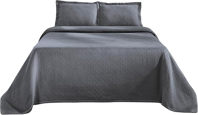 Superior 2 Piece Basketweave Cotton Bedspread Set, Home Bed Decor, Decorative Bed Spread, 1 Pillow Sham, Medium Weight Blanket, Matelasse Coverlet Bedding, Geometric Lattice Pattern, Twin, Grey