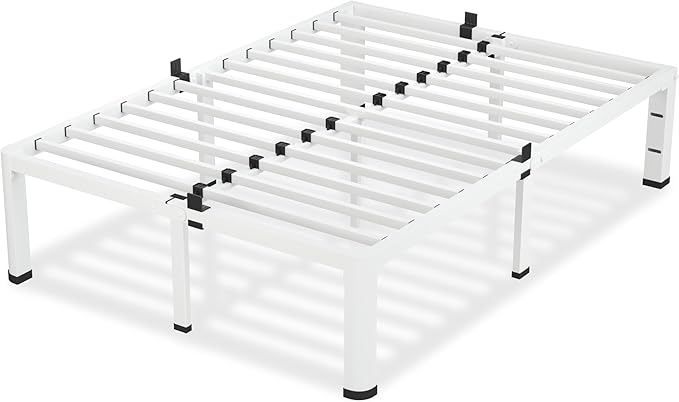 12 Inch White King Size Bed Frame, 3500Lbs Heavy Duty Metal Platform with Round Corner Legs Mattress Slide Stopper, Steel Slat Support No Box Spring Needed, Noise Free, Non-Slip, Easy Assembly