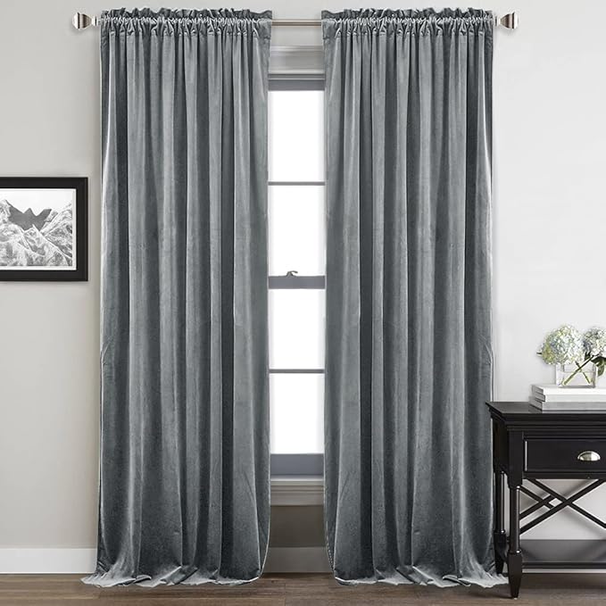 StangH Grey Curtains 108 inches Extra Long Light Blocking Door Curtains Soft Velvet Bedroom Window Curtain Panels for Villa/Hospital/Office, W52 x L108, 2 Panels