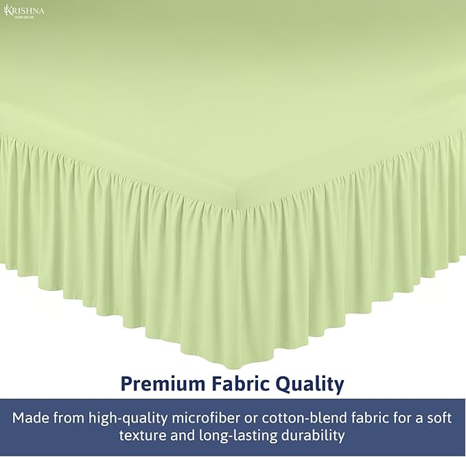 KRISHNA Ruffled Bed Skirt with Split Corners Queen, 100% Microfiber Hotel Quality, 12 Inch Drop Dust Ruffle Gathered Bedskirt with Platform, 60" x 80", Sage