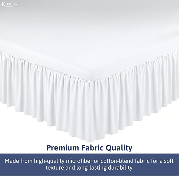 KRISHNA Ruffled Bed Skirt with Split Corners Twin, 100% Microfiber Hotel Quality, 14 Inch Drop Dust Ruffle Gathered Bedskirt with Platform, 39" x 75", White