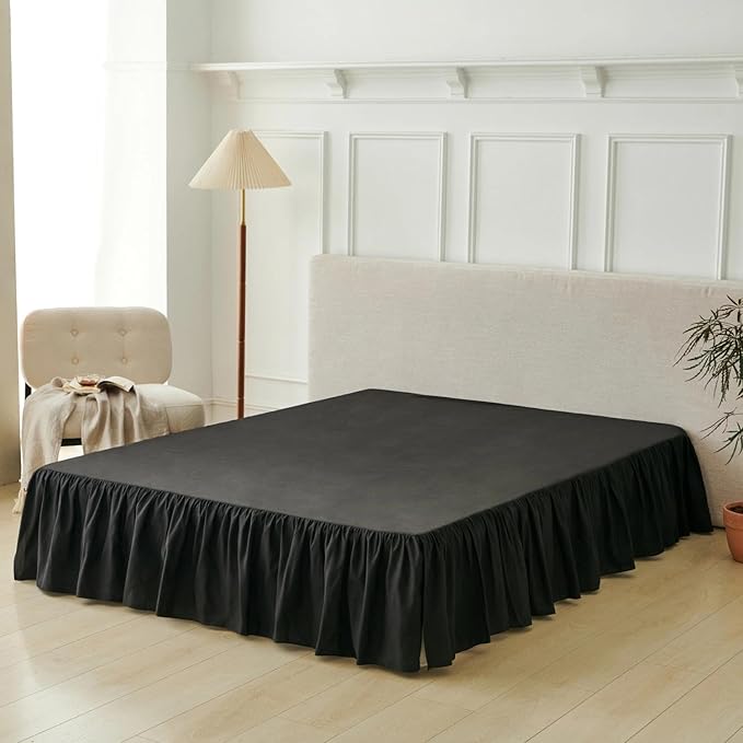 Bed Skirt King Size Ruffled Bed Skirt with Split Corners, Black King Bed Skirts 18 Inch Drop, King Size Bed Skirting with Platform, 18'' King, Black