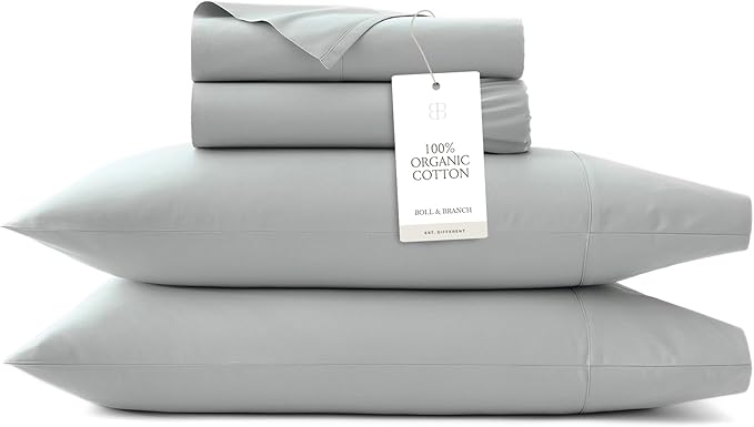 BOLL & BRANCH Signature Hemmed Sheet Set - Full, Shore - Luxury 100% Organic Cotton - Includes 1 Flat, 1 Fitted, 2 Pillowcases - Buttery Soft