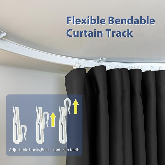 Room Divider Ceiling Mounted Curtains Track Sets Extra Wide Blackout Curtain Flexible Tracks for Bedroom Privacy Partition Separator, 1 Panel Black Drape and White Rail, W15 x H9ft
