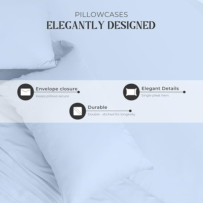 Mayfair Linen 100% Egyptian Cotton King Sheets Set - 2000 Series Luxury Sheets King Size Bed Set, Soft & Cooling, Sateen Weave 17" Extra Deep Pocket Hotel Collection Sheet (4 Pc, Light Blue)