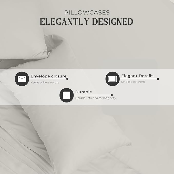 Mayfair Linen 100% Egyptian Cotton Queen Sheets Set - 2000 Series Luxury Sheets Queen Size Bed Set, Soft & Cooling, Sateen Weave 17" Extra Deep Pocket Hotel Collection Sheet (4 Pc, Light Grey)