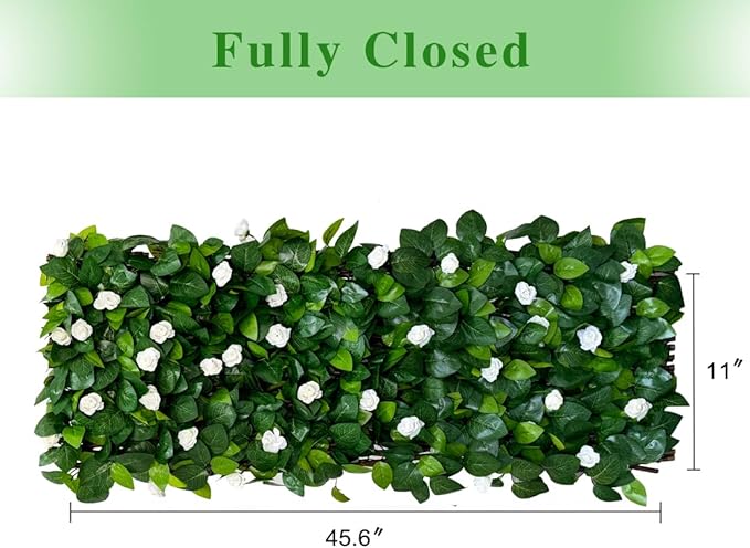 BYBAG Expandable Faux Ivy Fence Privacy Screen for Patio Outdoor Balcony Bedroom Decor,Artificial Leaf Wall Decoration Fencing Panel(Single Sided Leaves) (1, whiteflower)