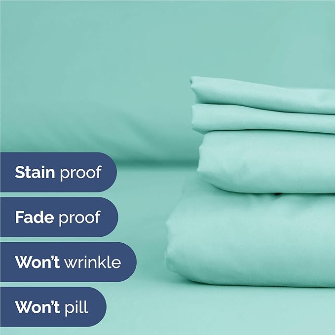 Twin XL 4 Piece Sheet Set - Cooling, Comfy & Breathable - Hotel Luxury Bedding, Includes Fitted Sheet for Women, Men, Kids & Teens - 1 Flat, 1 Fitted Sheet, 2 Pillowcases with Deep Pockets - Spa Blue