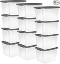 Sterilite 12-Pack 50 Quart ShelfTote, Clear Plastic Storage Organizer Bins with Gray Lids – Stackable Home and Office Containers for Closet or Shelves