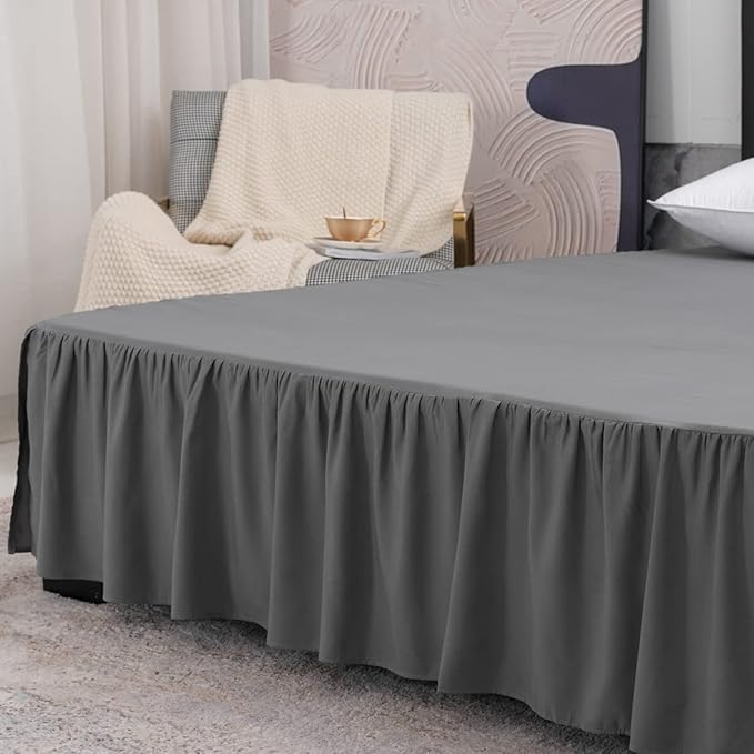 Grey Bed Skirt Twin Size Ruffled Bed Skirt with Split Corners, Twin Bed Skirt 12 Inch Drop, Twin Size Bed Skirt Grey for Ruffled Bed Skirt with Split Corners, Bed Skirt Twin Size