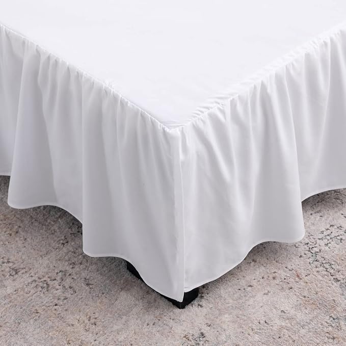 TSUTOMI Bed Skirt King Size Ruffled Bed Skirt with Split Corners, 16 Inch Drop Dust Ruffle Bed Skirts with Platform, Gathered Style, 100% Microfiber, White