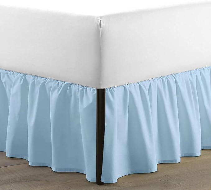 SKY BEDDINGS - Twin Size Ruffled Bed Skirt with Split Corners - 12 Inch Drop Dust Ruffle Bed Skirt with Platform Three Sided Coverage - 100% Microfiber, Light Blue