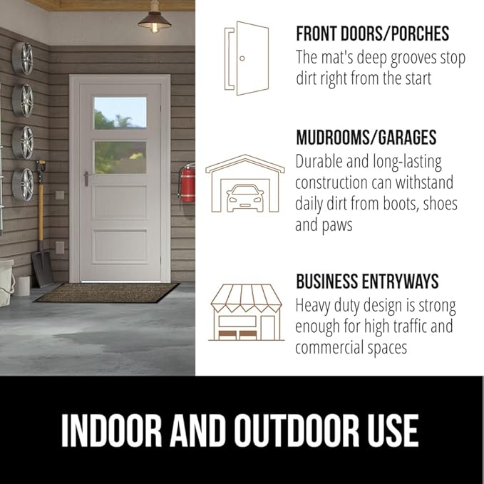 GORILLA GRIP Waterproof Traffic Guard Door Mat, 2 Pack Heavy Duty Entryway Mats, Strong Rubber Back Commercial Utility Rugs for Office Hallway, Garage Floor and Home, Low Profile Carpet, 35x23, Brown