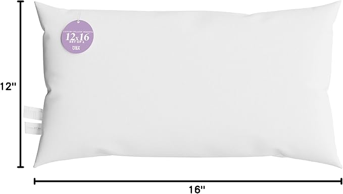 12x16 inch Pillow Insert by Looms and Linens with Down Alternative Pillow Form - Pack of 1 America Made Pillows
