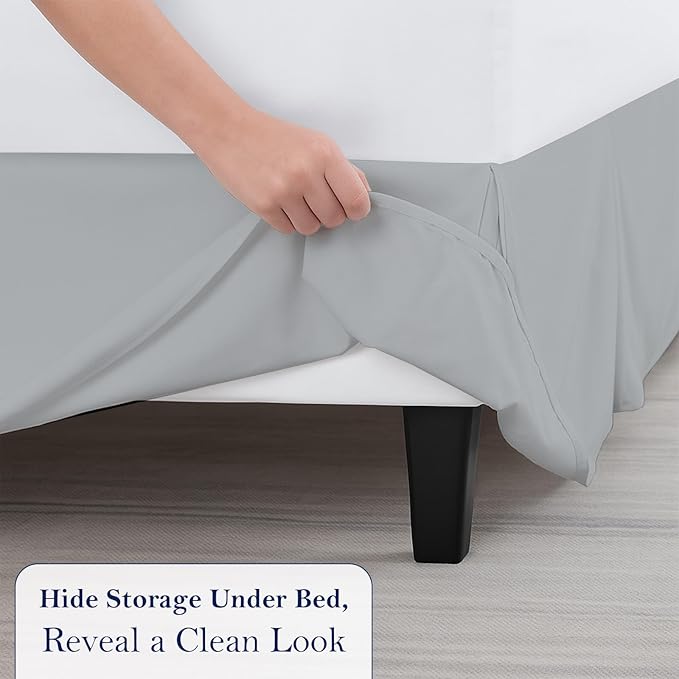 Twin Bed Skirt, Luxury 16 Inch Drop Light Grey Pleated Bed Skirt, Double Brushed Microfiber, Box Pleat Design, Wrinkle & Fade Resistant, Easy Fit Tailored Bedskirt for Twin Size Beds