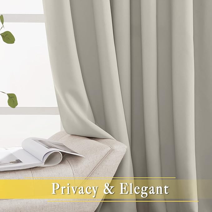 NICETOWN Bedroom Curtain Room Darkening Drapery 102 inches Length - Home Fashion Thermal Insulated Grommet Room Darkening Curtain for Living Room (Natural, 1 Panel, 52 x 102 inches)