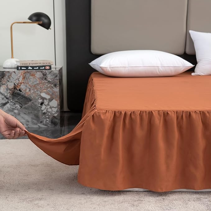 Terracotta Bed Skirt Full Size Ruffled Bed Skirt with Split Corners, Full Bed Skirt 12 Inch Drop, Full Size Bed Skirt Terracotta for Ruffled Bed Skirt with Split Corners, Bed Skirts Full Size