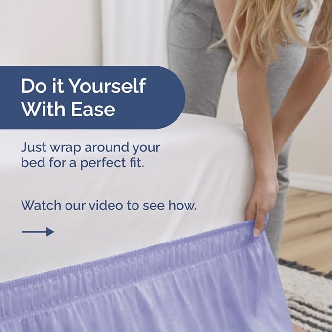 Wrap Around Dust Ruffle Bed Skirt - Lavender - for Queen Size Beds with 24 Inch Drop - Elastic Strap - Adjustable Pleated Bedskirt with Brushed Fabric and Wrinkle Free - for Women, Men, Kids & Teens
