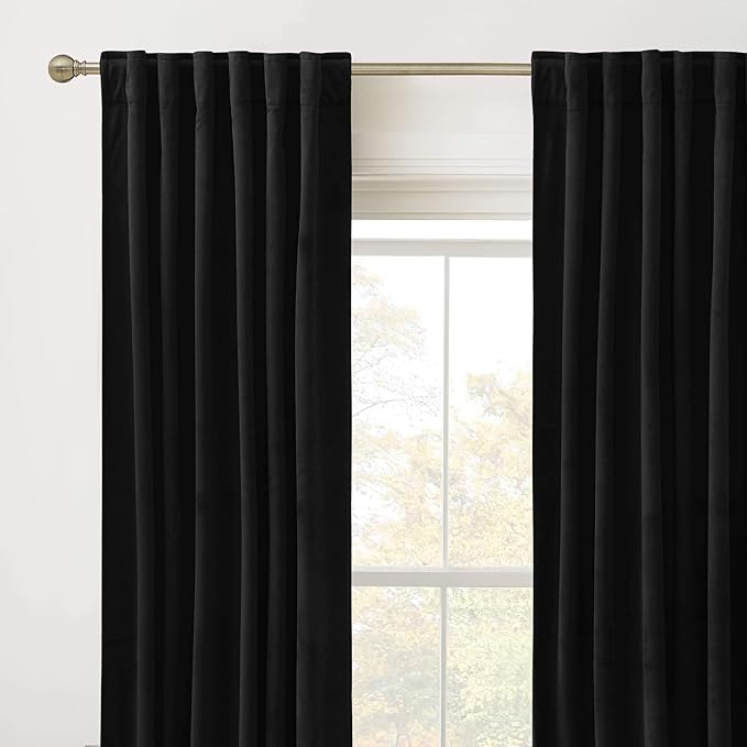 RYB HOME Velvet Closet Curtains 84 inches, Room Darkening Thermal Insulated Privacy Back Tab Drapes for Doorway Enterway, Dormitory, Black, W 42 x L 84 inches, 2 Panels Set