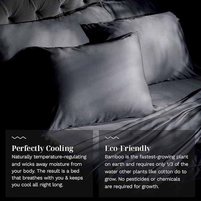 LUXOME Luxury Sheet Set | 100% Rayon (Viscose) from Bamboo | King Size - Charcoal | Deep Pockets | 4-Piece Set (Fitted, Flat, 2 Pillowcases)