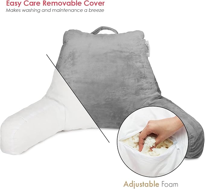 Nestl Reading Pillow for Kids & Teens with Shredded Memory Foam, Backrest Pillows for Reading, Watching, and Gaming, Use on The Couch, Bed, or Floor, Adjustable Support with Washable Cover Dark Grey
