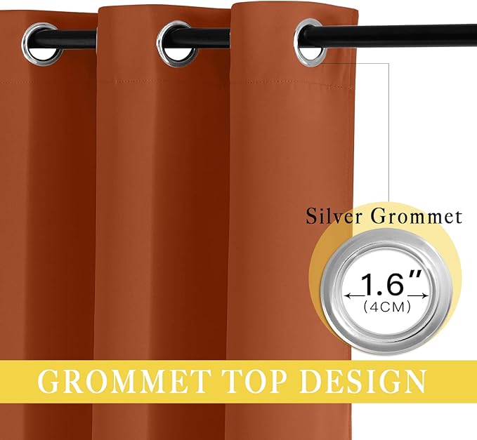 NICETOWN Blackout Curtains 54 Inches Long, Thermal Insulated Room Darkening Curtains for Bedroom, Window Treatment Drapes for Living Room Nursery (W66 x L54 Inch, Burnt Orange, 1 Panel)