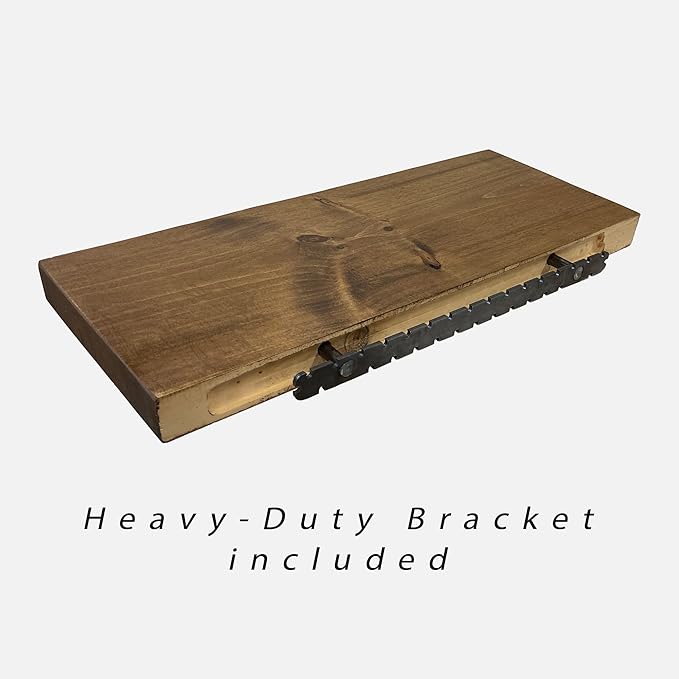 URBANDI, Rustic Floating Shelves, Set of 2, Hidden Bracket, Solid Wood, Heavy Duty, Wall Mounted Shelves, (Dark Brown, 36Wx10D)