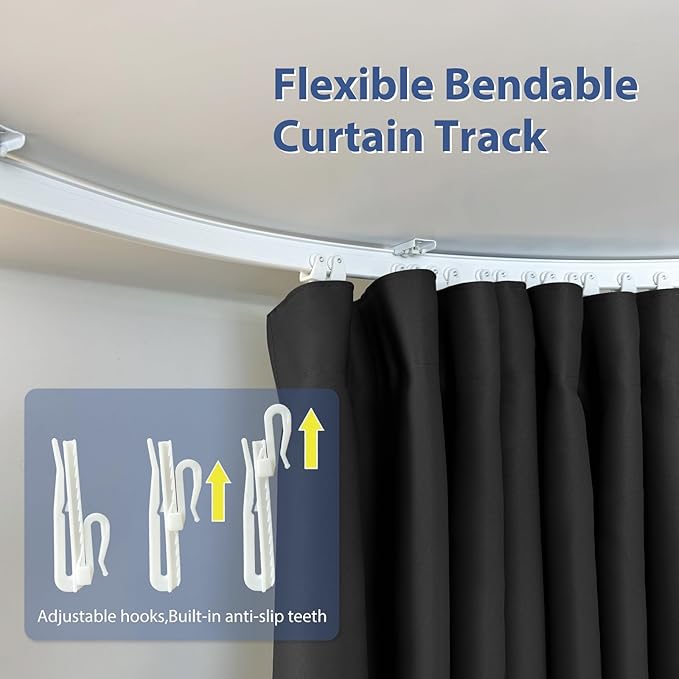Room Divider Ceiling Mounted Curtains Track Sets Extra Wide Blackout Curtain Flexible Tracks for Bedroom Privacy Partition Separator,1 Panel Black Drape and White Rail, W12.5 x H10ft