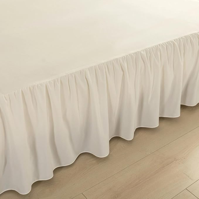 Bed Skirt Twin Size Ruffled Bed Skirt with Split Corners, Ivory Bed Skirts 16 Inch Drop, Bed Skirting with Platform, 16'' Twin