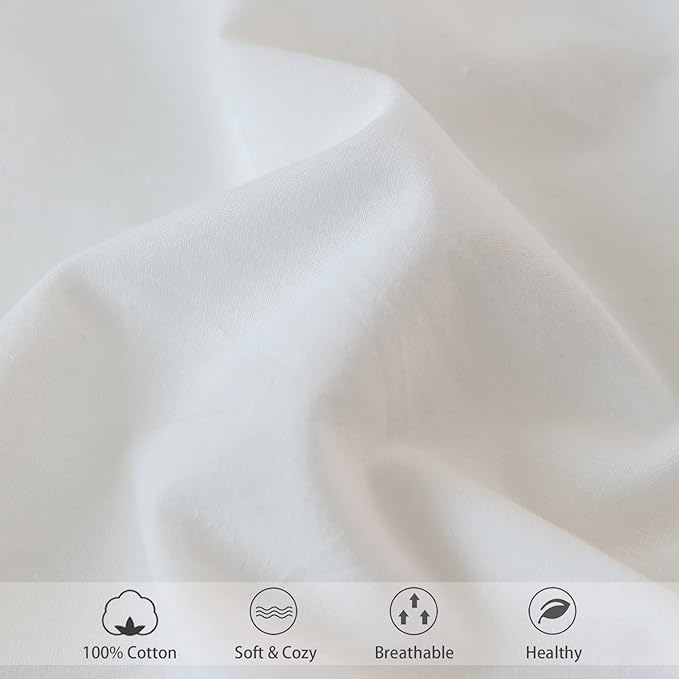 MooMee Fitted Bottom Sheet Only 100% Washed Cotton Linen Like Textured Breathable Durable Soft Comfy Deep Pocket Fits Mattress up to 17" (Off White, California King)