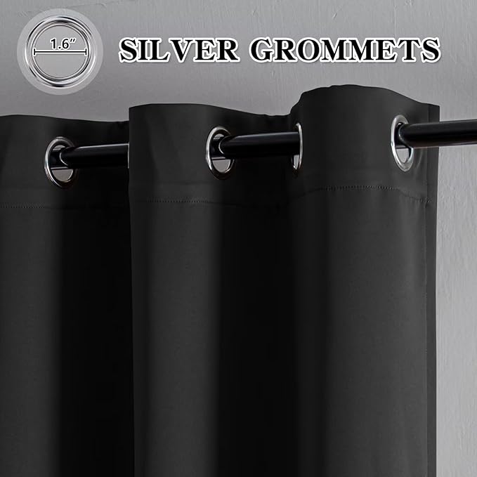 Curtains 90 Inches Long 2 Panels Set, Blackout Curtains for Bedroom Living Room, Thermal Insulated Grommet Room Darkening Drapes for Privacy Home Decor Windows(W52 x L90, Dark Grey)