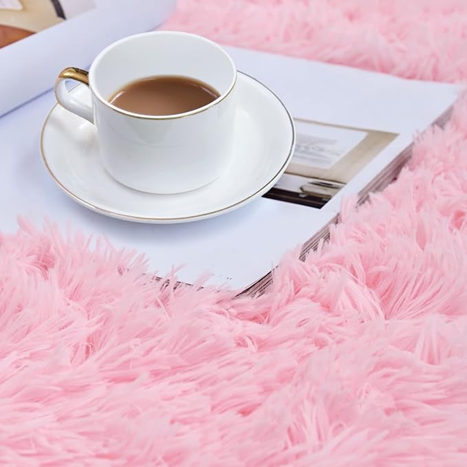 duduta Pink Fluffy Round Rug 4x4 ft, Shag Fuzzy Plush Circle Throw Rug for Nursery Bedroom Living Room Home Decor