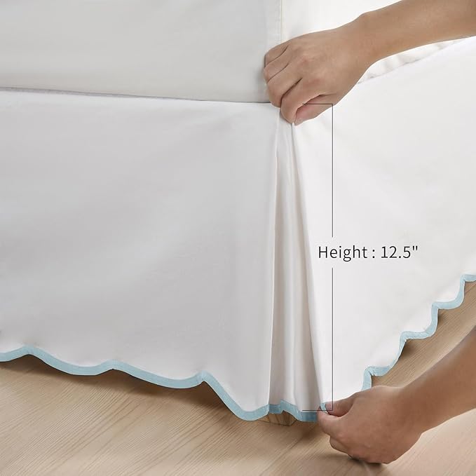 HIG Queen Bed Skirt - Easy Fit Scallop Edge Pleated Bedskirts With Spilt Coner, 12 Inch Drop Anti-Slip Dust Ruffle, Thick Fabric for Enhanced Privacy, Pre-Washed for Long-Lasting Use, Machine Washable