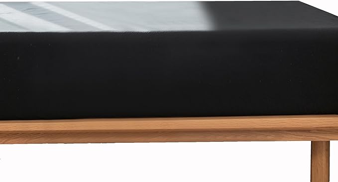 MooMee Fitted Bottom Sheet Only 100% Washed Cotton Linen Like Textured Breathable Durable Soft Comfy Deep Pocket Fits Mattress up to 17" (Black, Twin)