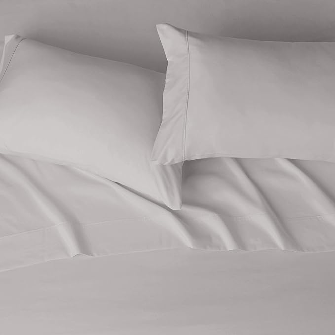 Amazon Basics Lightweight Super Soft, Wrinkle-Free Luxury Microfiber 4 Piece Bed Sheet Set with 14-Inch Deep Pockets, Full, Light Gray, Solid