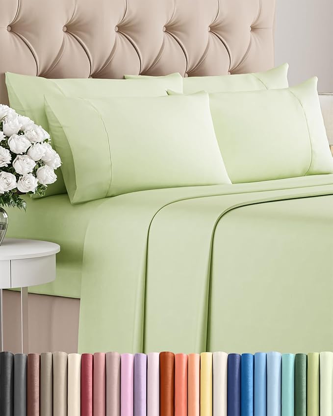 King 6 Piece Sheet Set - Cooling, Comfy & Breathable - Hotel Luxury Bedding, Includes Fitted Sheet for Women, Men, Kids & Teens - 1 Flat, 1 Fitted Sheet, 4 Pillowcases with Deep Pockets - Light Sage