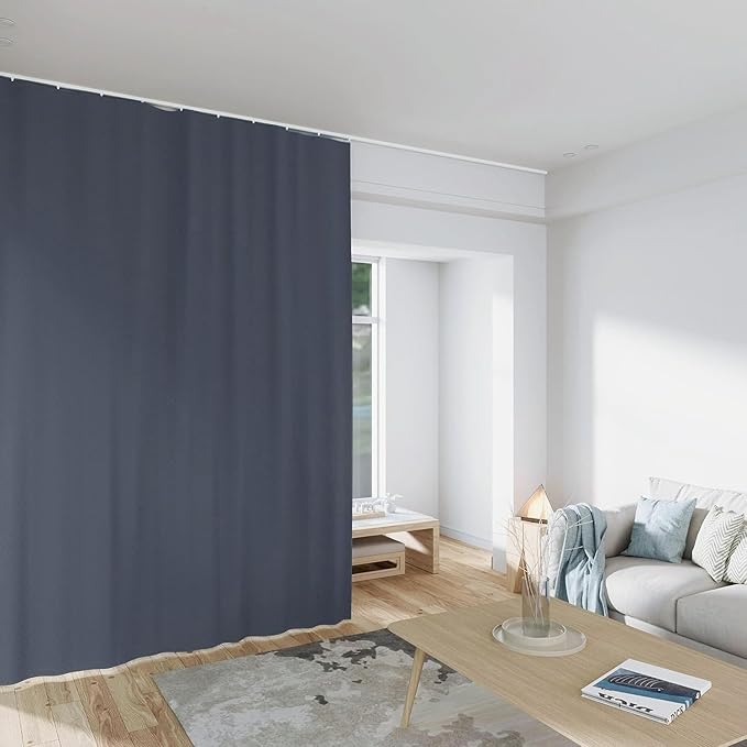 Room Divider Curtains Total Blackout Privacy Curtain Panel Room Thermal Insulated Noise Reduction Curtains for Bedroom Window Living Room Ceiling Track Curtain W 8.3 ft × H 9 ft Dark-Grey