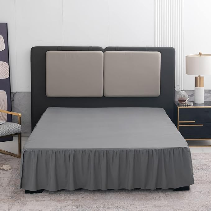 Grey Bed Skirt Twin Size Ruffled Bed Skirt with Split Corners, 14 Inch Drop Dust Ruffle Bed Skirts with Platform, Grey