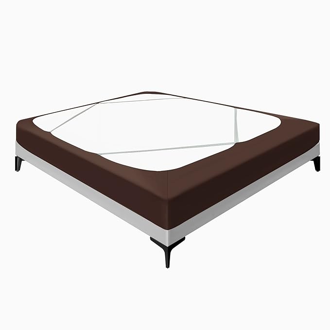 Biscaynebay Decorative Box Spring Cover Full & Full XL Size, Brown Jersey Luxurious Jersey Knitting Stretchy Wrap Around 4 Sides Bed Skirt for Home/Hotels, Easy Fit Wrinkle Free Machine Washable