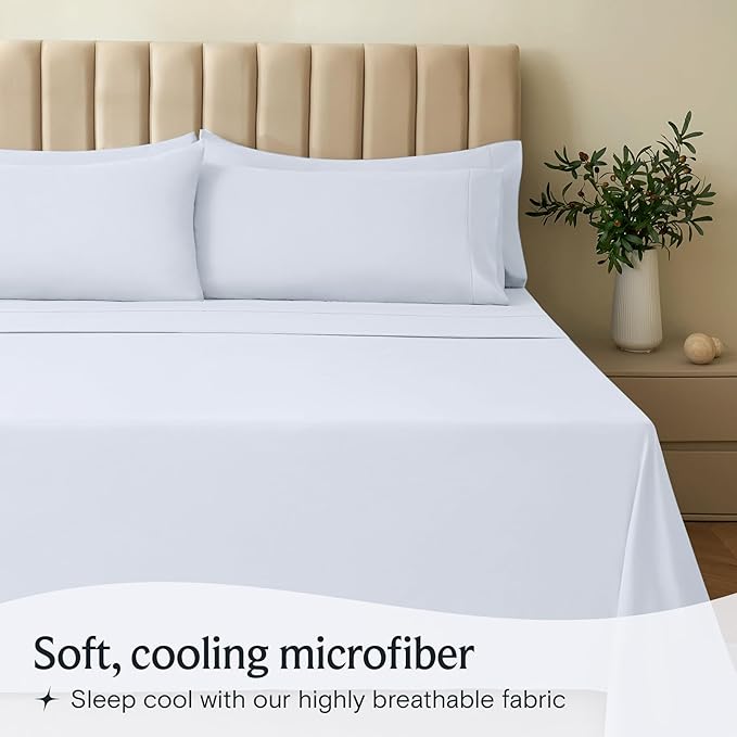 LuxClub 5 PC Sheet Set Bed Sheets Deep Pockets 16" Eco Friendly Wrinkle Free Cooling Machine Washable Hotel Bedding Silky Soft - Baby Blue Split King